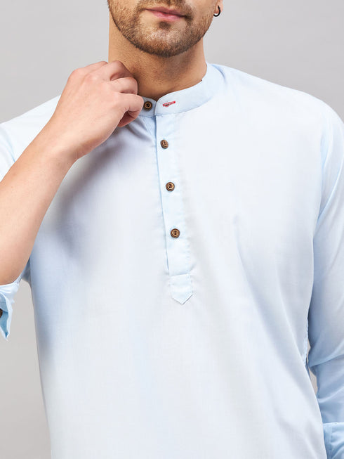 Vastramay Men's Aqua Short Cotton Kurta